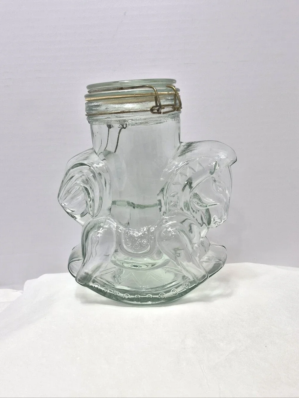 Large Vintage Glass Rocking Horse Hinged Jar